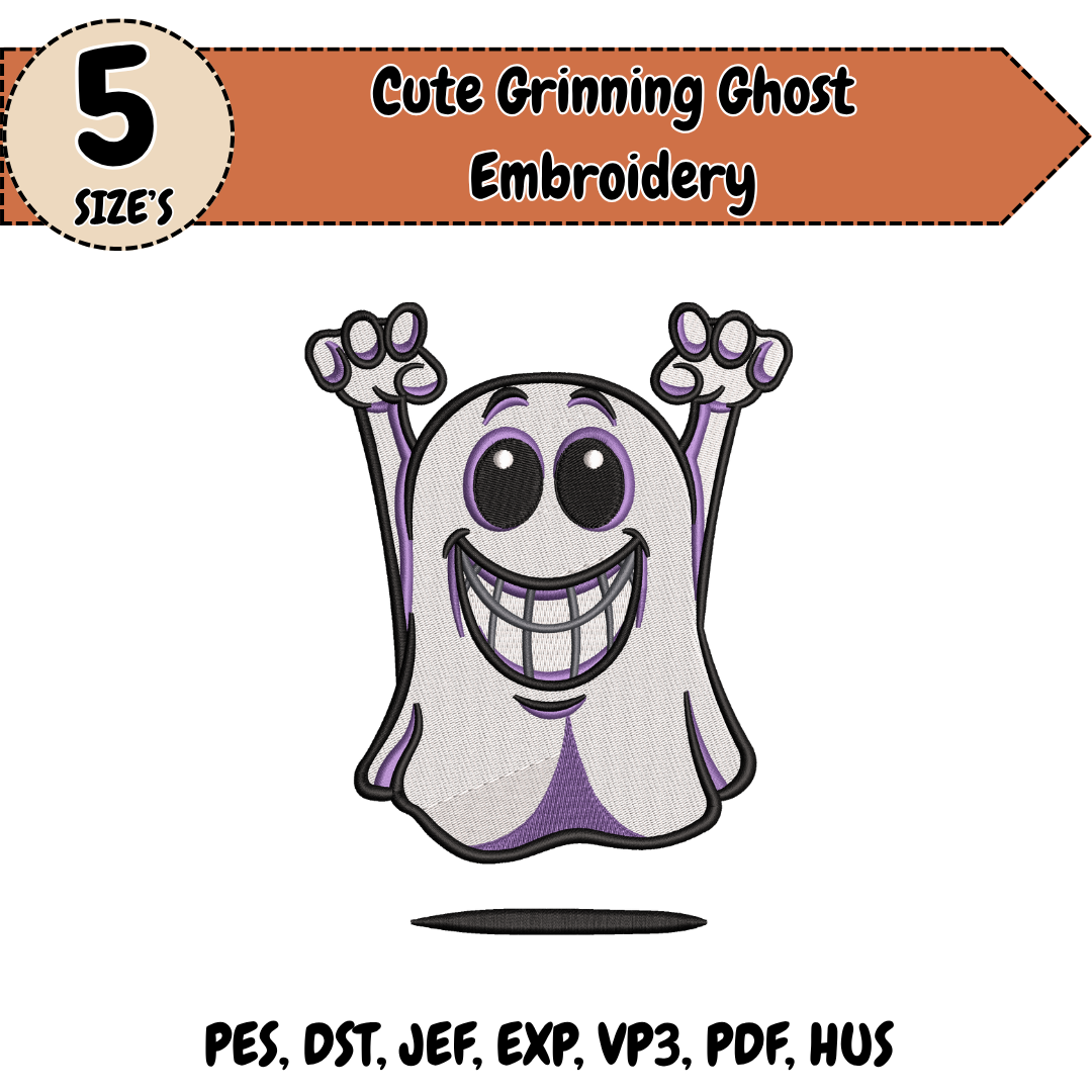 Grinning Ghost Embroidery Design, Halloween Ghost Machine Embroidery File, Cute Spooky Digital Download