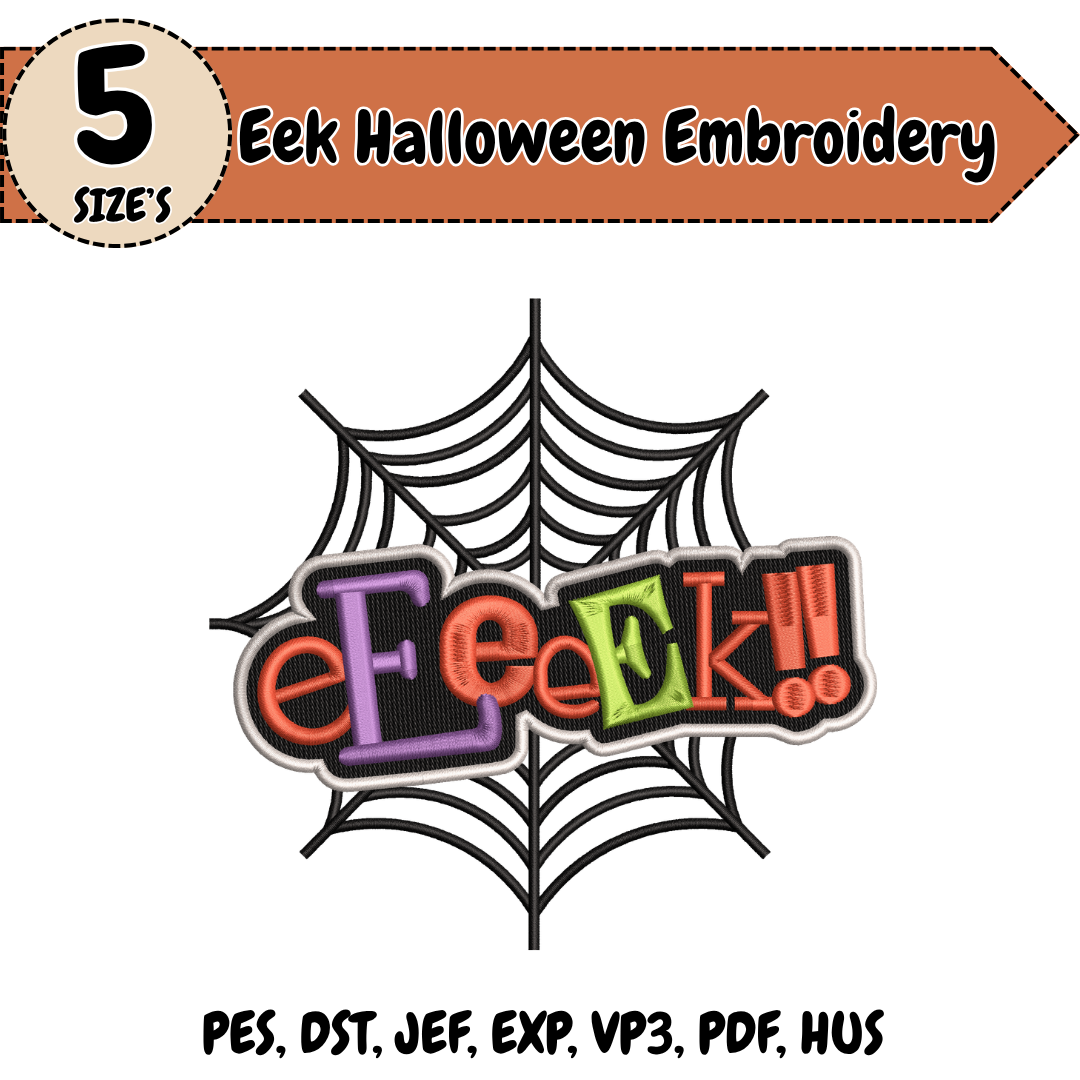 Eeeek Halloween Embroidery Design, Spider Web Machine Embroidery File, Spooky Digital Download